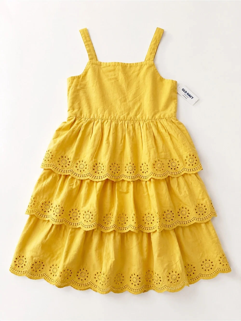 Old Navy Yellow Eyelet Tiered Dress Girls Size L 10-12 NWT